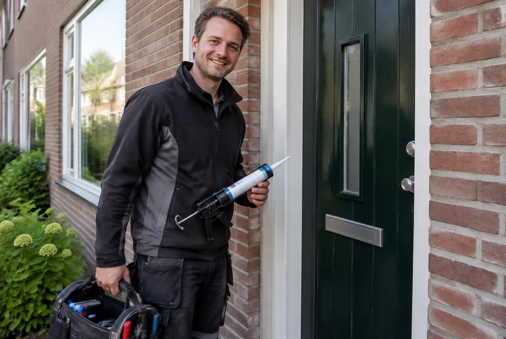 Vakman van Kitbedrijf Breukelen bij de voordeur van een woning
